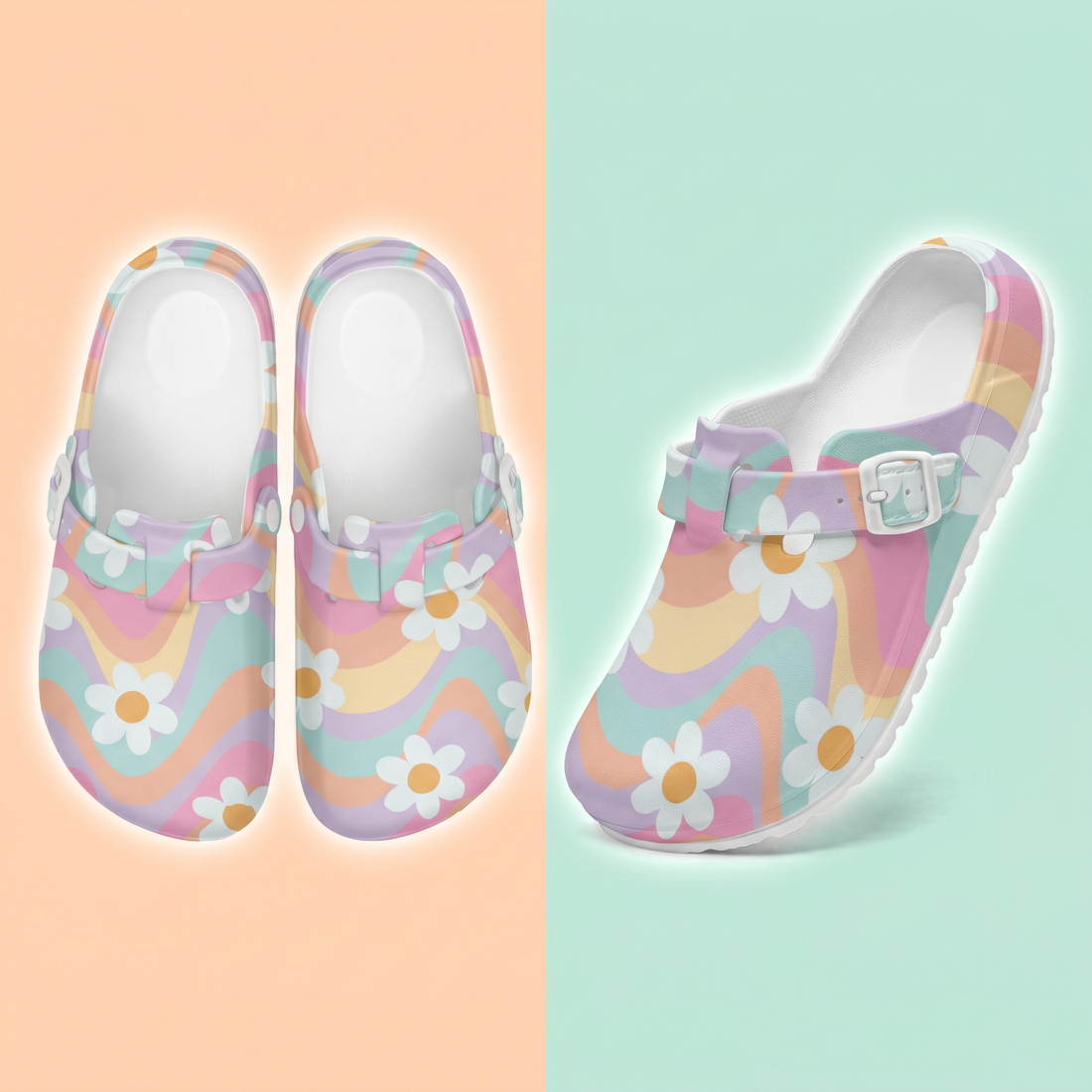 Daisy Floral Multi Coloured EVA Clogs Nurse Work Shoes