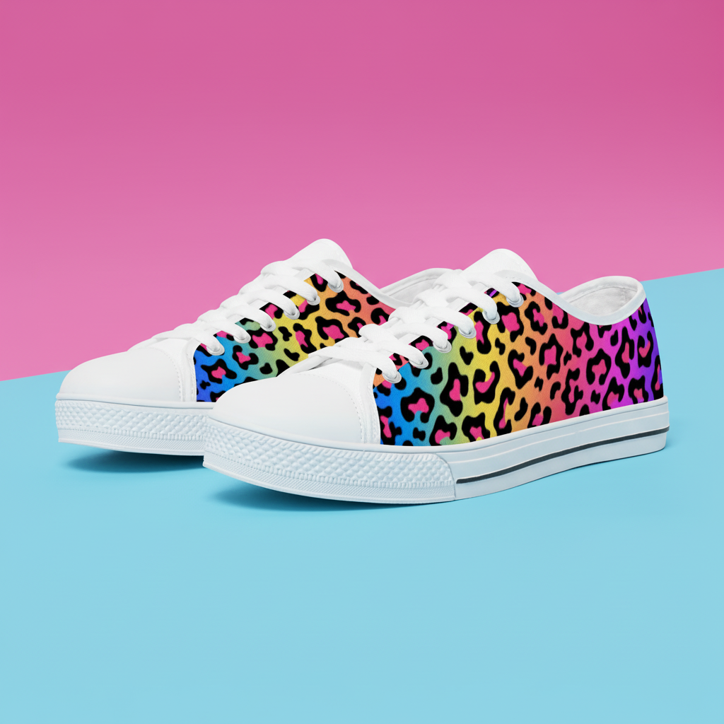 Leopard Print Trainers Womens Neon Electric Color Canvas Low Top Shoes