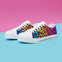 Leopard Print Trainers Womens Neon Electric Color Canvas Low Top Shoes
