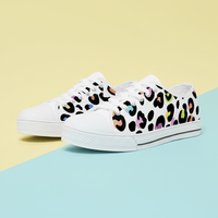 Leopard Print Trainers Womens White Multi Color Canvas Low Top Shoes