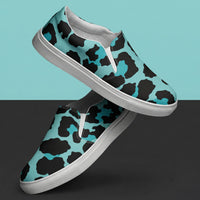 Blue Leopard Print Womens Canvas Shoes | Unique Patterned Slip-Ons