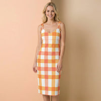 Slip Dress Midi | Peach Gingham Chiffon Sun Dress