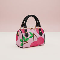 Cherry Handbag | Chic Crossbody Bag with Pink Cherries & Pink Background