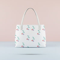 Handbag Cherry | Waterproof Shoulder Tote with Red & Lilac Cherries on Cream