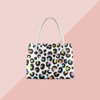 Multi Color Leopard Print White Base Vegan Leather Tote Handbag