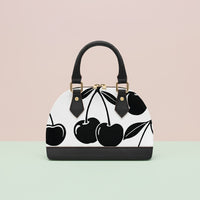 Handbag Cherry | Convertible Shell Crossbody with Black Cherries on White