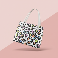 Multi Color Leopard Print White Base Vegan Leather Tote Handbag