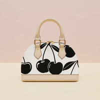 Handbag Cherry | Convertible Shell Crossbody with Black Cherries on White