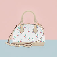 Handbag Cherry | Convertible Shell Crossbody with Red & Lilac Cherries on Cream