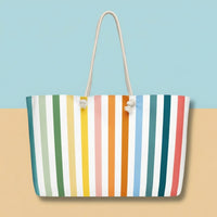 Pinstripe Canvas Tote Bags | Structured Oversized Weekender