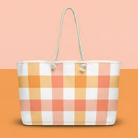 Peach Gingham Canvas Tote Bags | Patterned Oversized Weekender