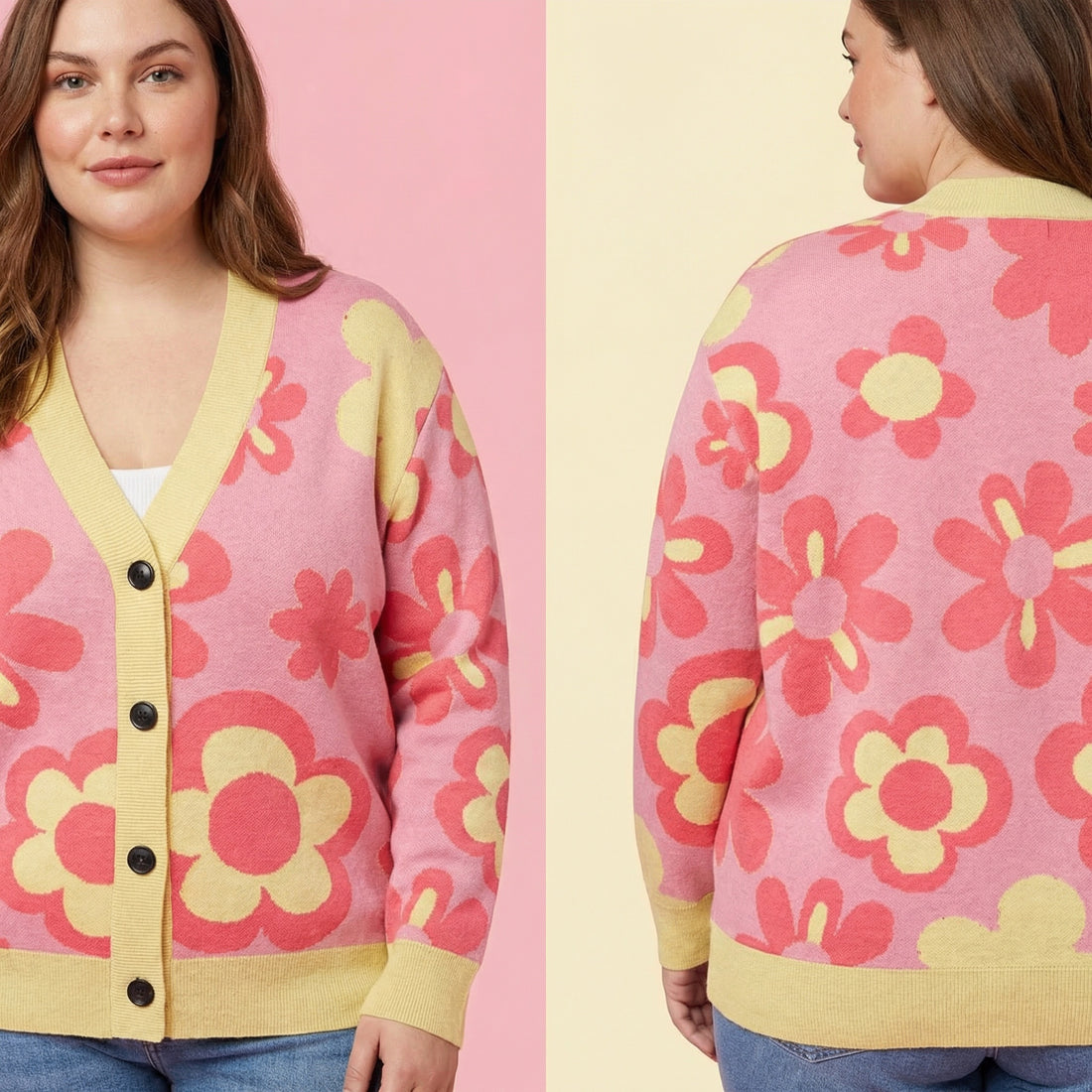 Unisex Floral Cardigan Sweater 2XS-3XL
