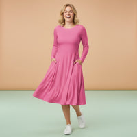 Light Pink Modest Dress | Soft Pastel Pink Long Sleeve Midi Dress with Pockets