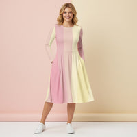 Lemonade Pink Dress | Bright Pastel Long Sleeve Midi Dress with Pockets