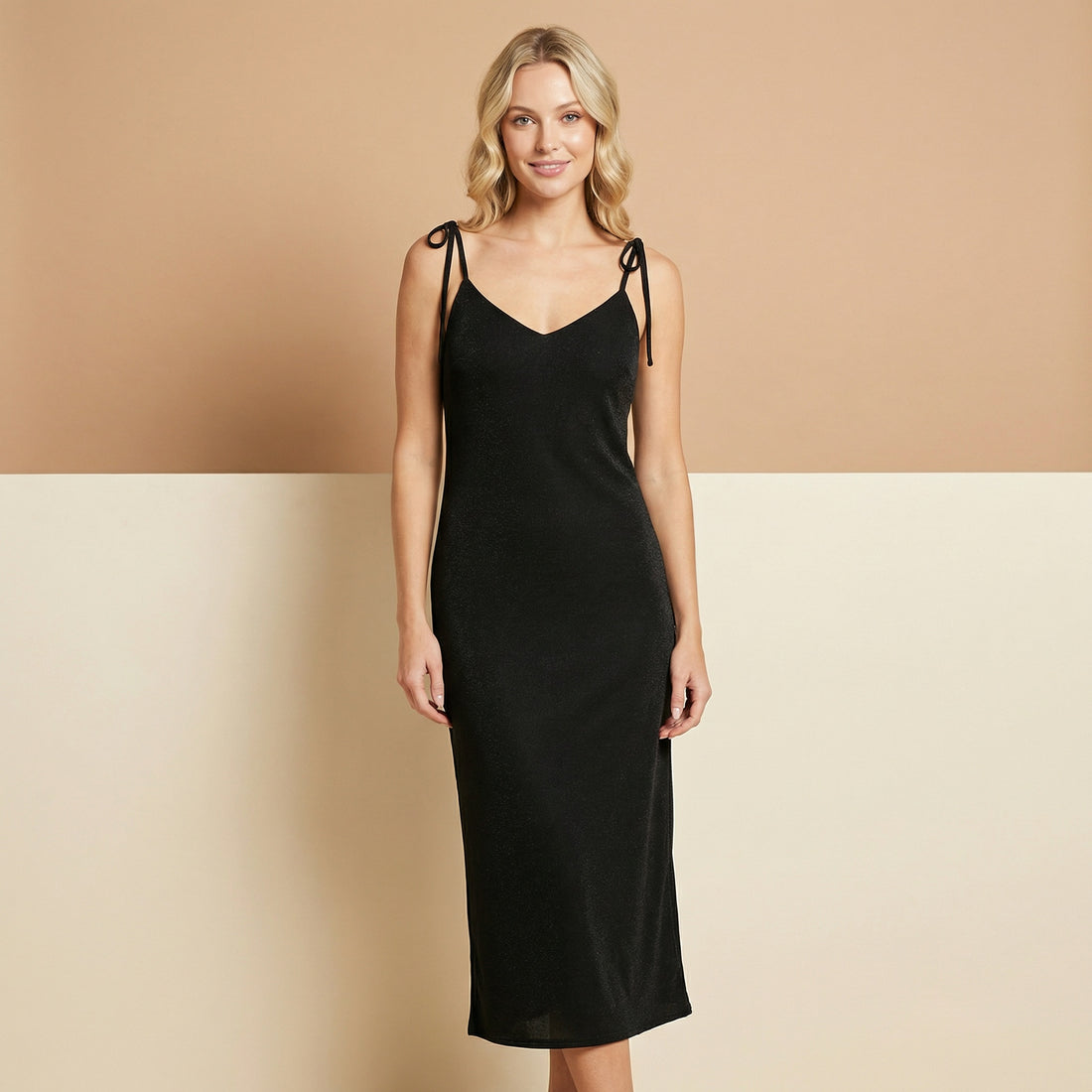 Black Slip Dress | Elegant Midi Chiffon Sun Dress