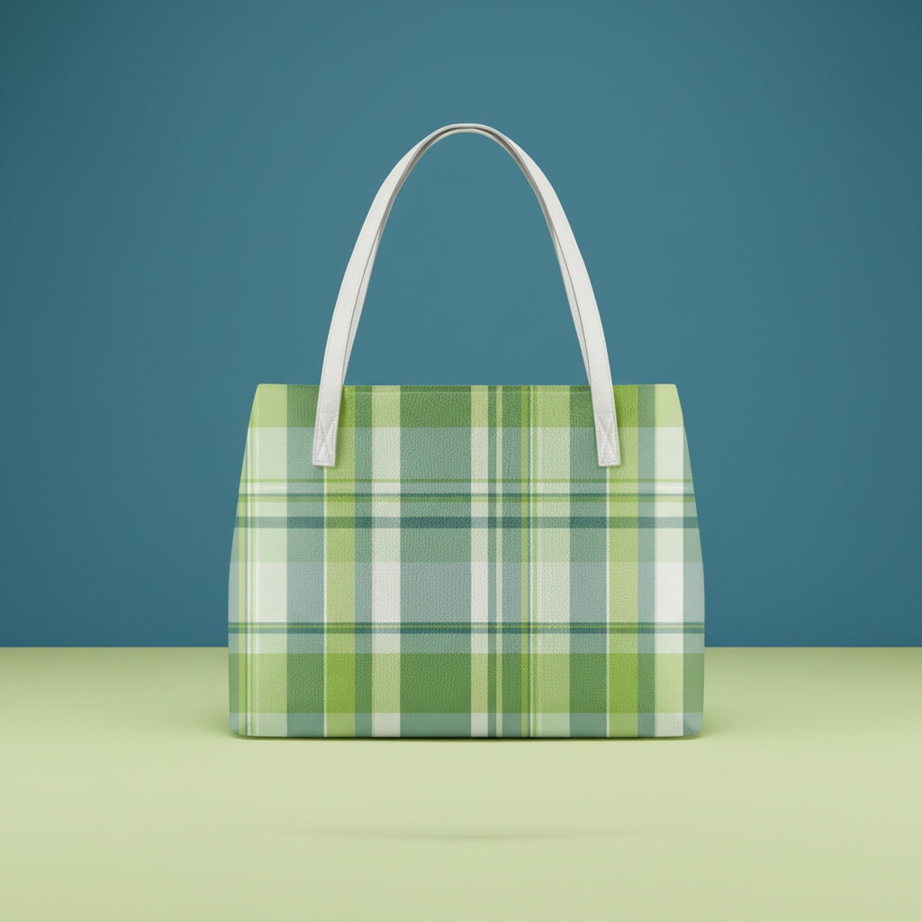 Green Plaid Handbag | Classic Patterned PU Leather Tote