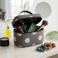 Brown Polka Dot Makeup Bag Travel Case