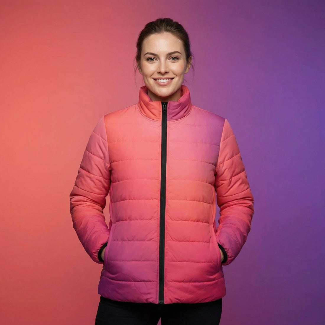 Ombre Puffer Coat | Purple and Orange Gradient Quilted Outerwear