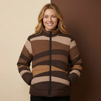 Chocolate Brown Puffer Coat | Dark Brown Abstract Design Padded Jacket