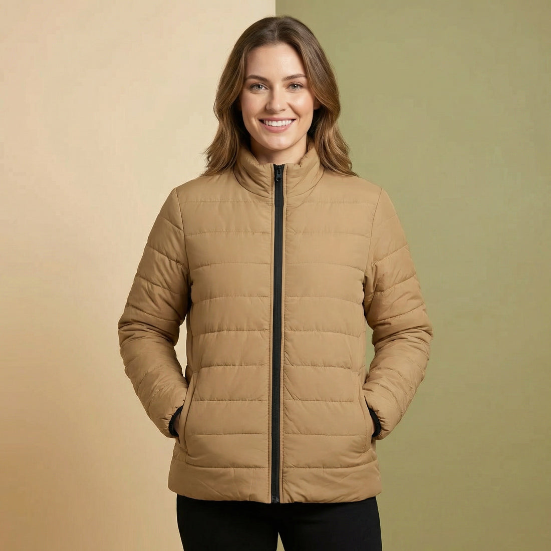 Camel Puffer Coat | Plain Camel Tan Classic Winter Jacket