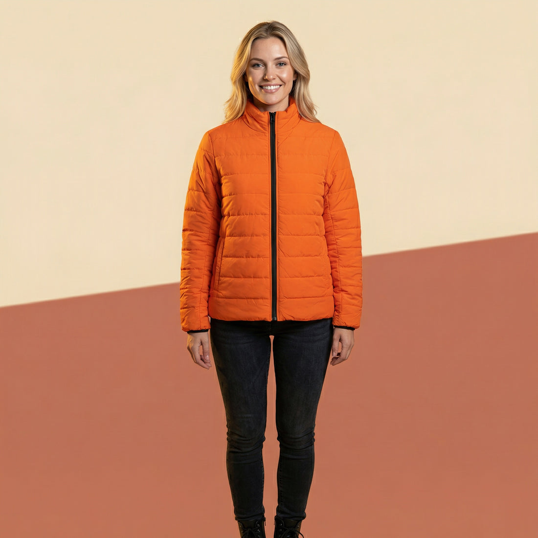 Orange Puffer Coat | Vibrant Plain Orange Padded Coat