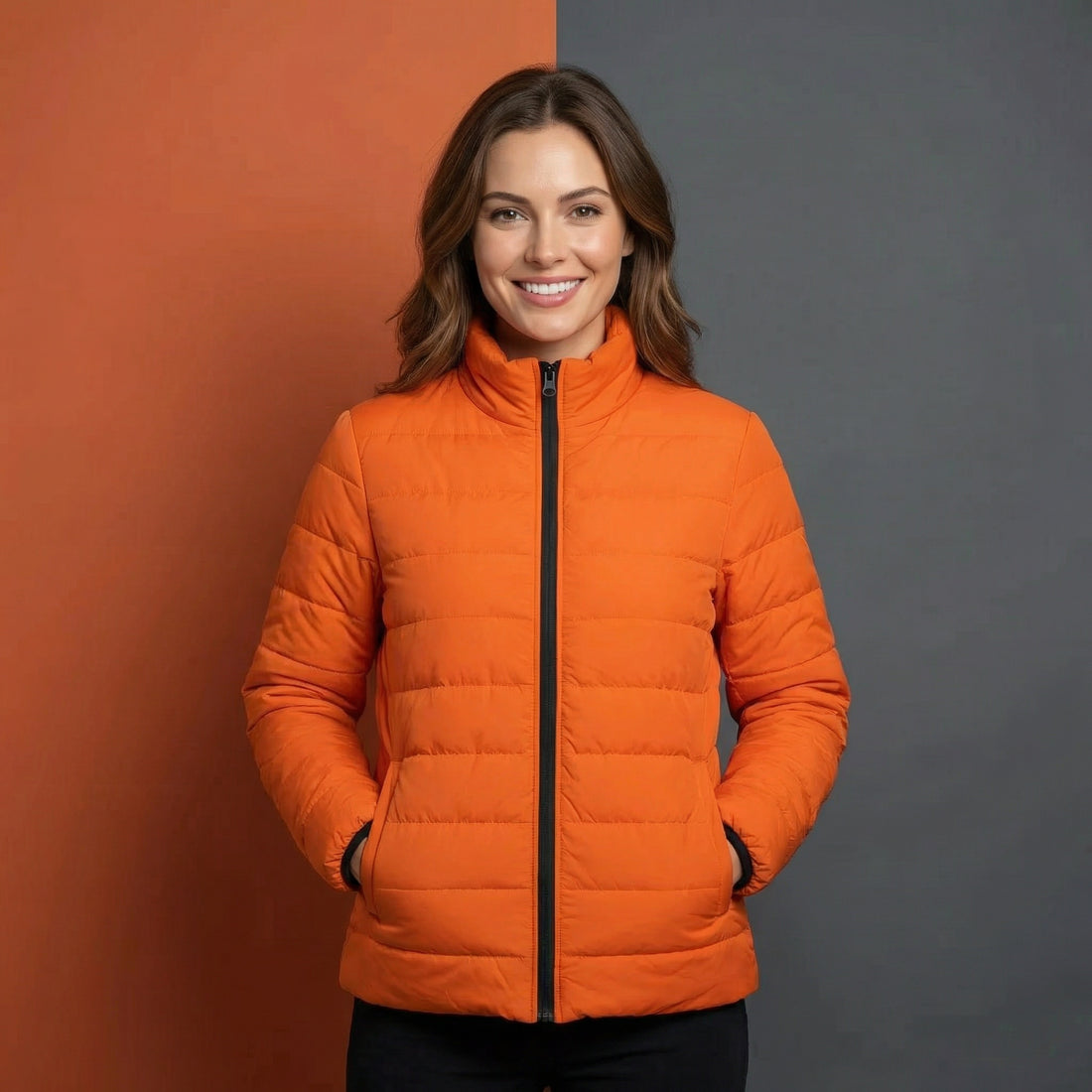 Orange Puffer Coat | Vibrant Plain Orange Padded Coat