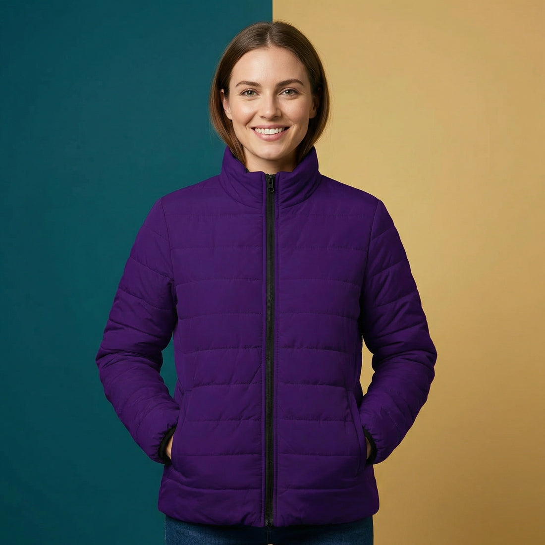 Puffer Coat Purple | Plain Vibrant Purple Quilted Winter Coat