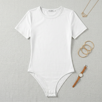 Women’s Essential White Short Sleeve Bodysuit Round Neck Stretch Top