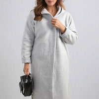 Hooded Longline Coat in Khaki with Open Front and Pockets