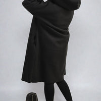 Hooded Longline Coat in Khaki with Open Front and Pockets