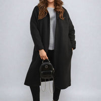 Hooded Longline Coat in Khaki with Open Front and Pockets