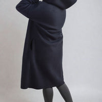 Hooded Longline Coat in Khaki with Open Front and Pockets