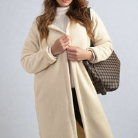 Hooded Longline Coat in Khaki with Open Front and Pockets