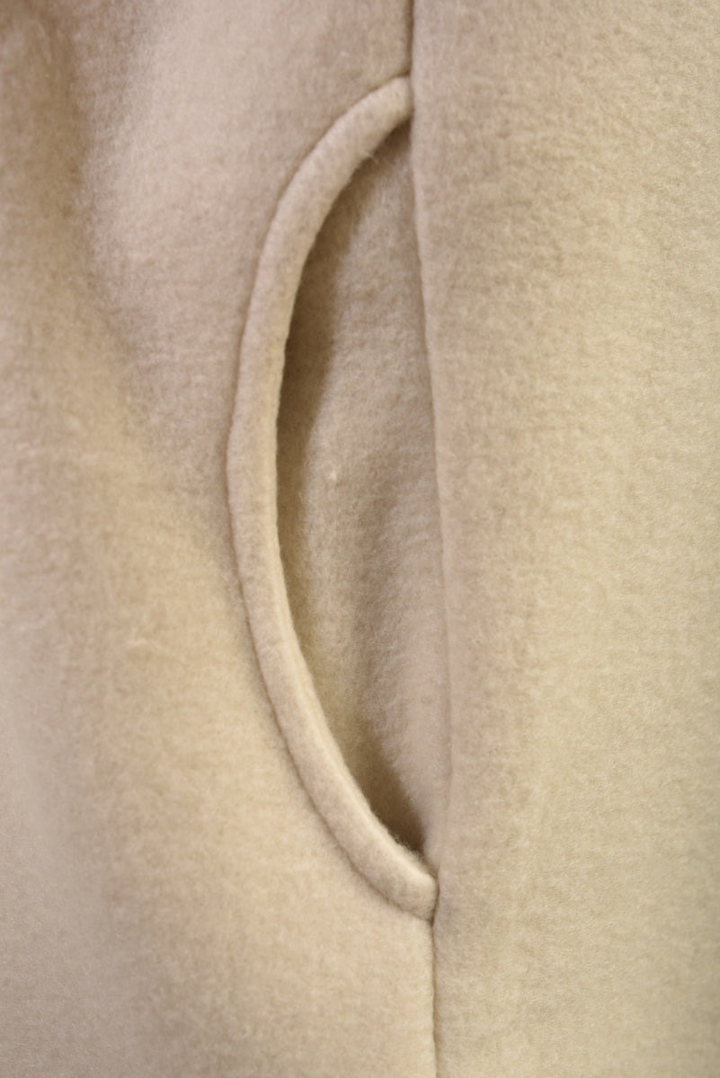 Hooded Longline Coat in Khaki with Open Front and Pockets