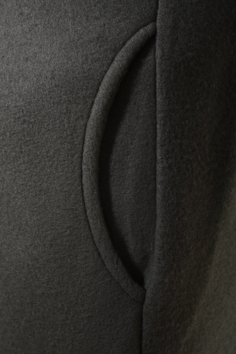 Hooded Longline Coat in Khaki with Open Front and Pockets