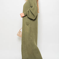 Maxi Cardigan in Khaki with Balloon Sleeves