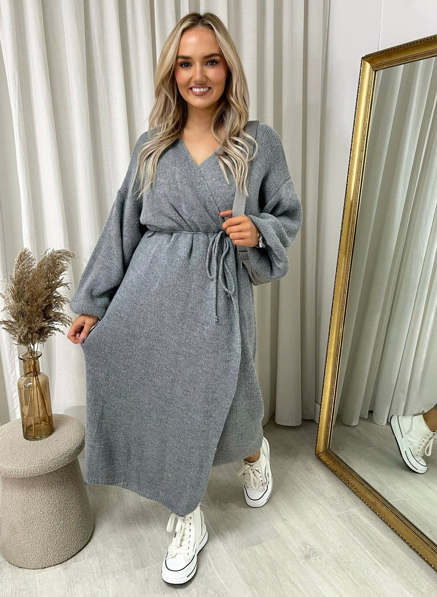 Maxi Cardigan in Brown with Tie Belt and Balloon Sleeves