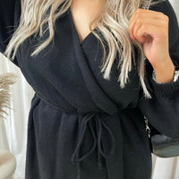 Maxi Cardigan in Brown with Tie Belt and Balloon Sleeves