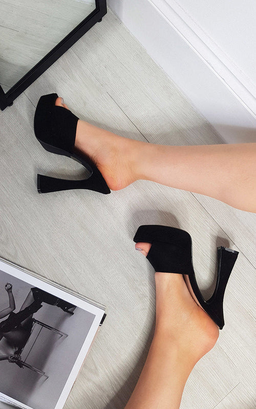 Platform Mules in Mocha with Faux Suede Finish