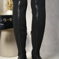 Over the Knee Boots in Black with Ribbed Knit and Chunky Soles
