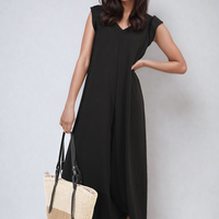Black wide-leg jumpsuit with V-neck and short flutter sleeves