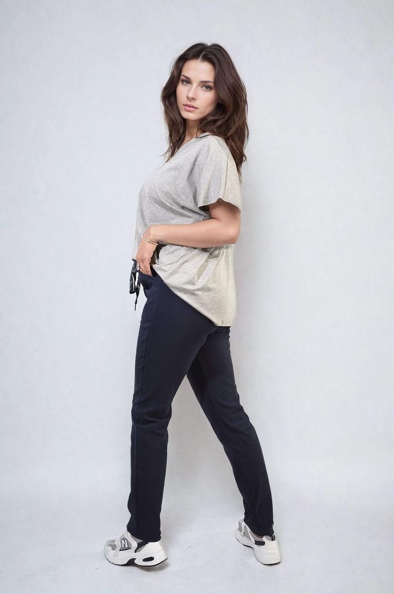 Drawstring tapered trousers in dark navy, side pockets, drawstring elastic waist