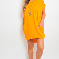 Short-sleeve top with front pockets, orange tunic length