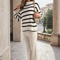 Knitted Striped Long Sleeve Top and  Pants Co-ord Set
