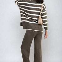 Knitted Striped Long Sleeve Top and  Pants Co-ord Set