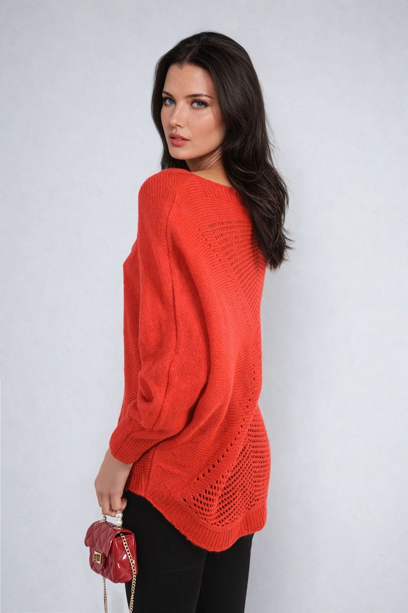 Knitted Jumper in Avocado Green with Patterned Back