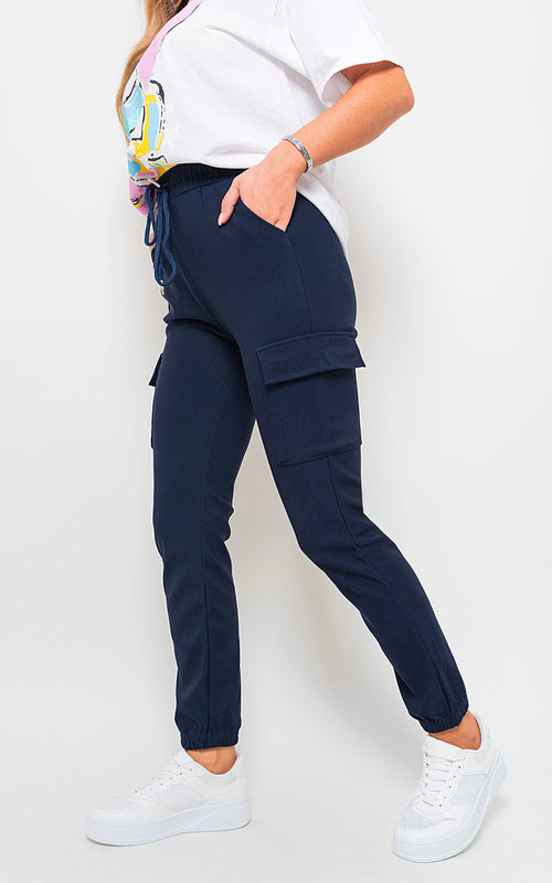 A Cargo Trousers in Mocha with Drawstring Waist and Cuffed Ankles