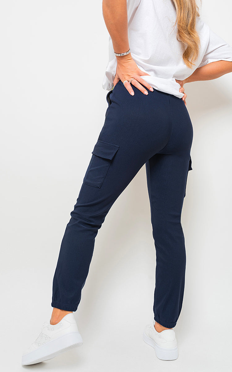 A Cargo Trousers in Mocha with Drawstring Waist and Cuffed Ankles