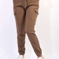 A Cargo Trousers in Mocha with Drawstring Waist and Cuffed Ankles