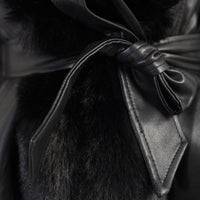 A Faux Fur Trim Jacket in Beige with Tie Belt